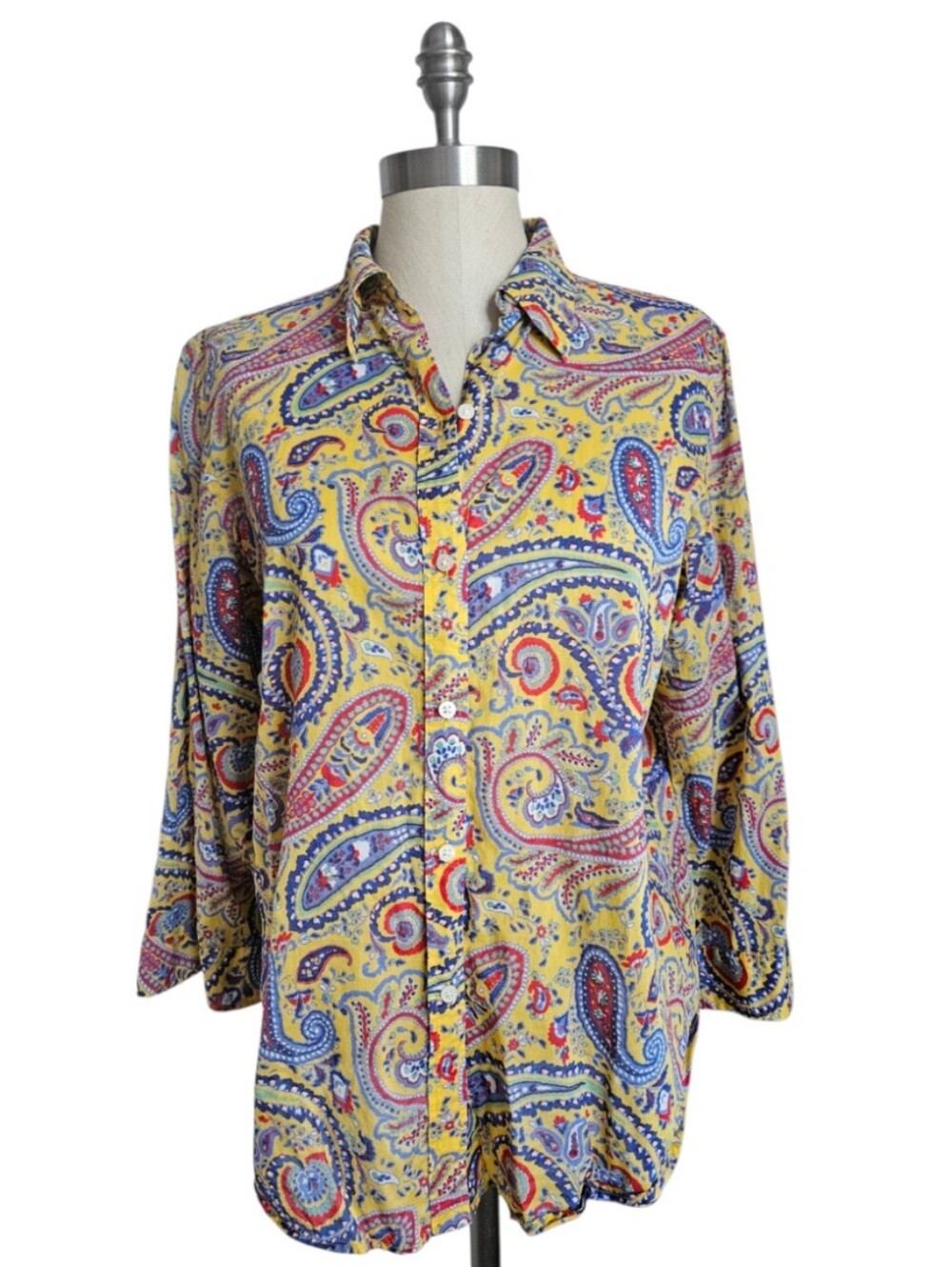 LAUREN RALPH LAUREN 100% Cotton Yellow Colorful Paisley Button-Down Shirt | SZ L